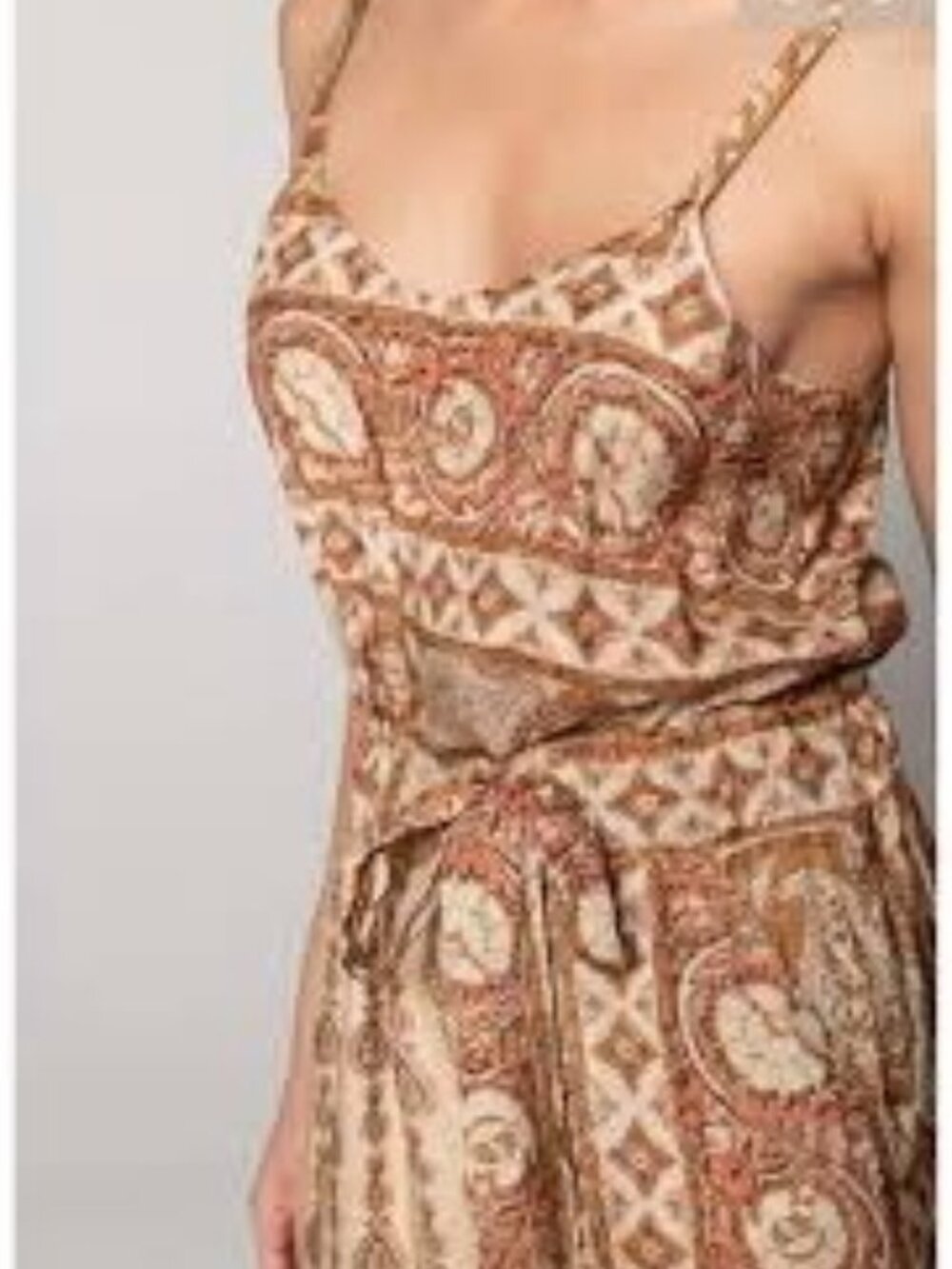 Burning Torch Marrakesh Paisley Wide Leg Jumpsuit Brown Tan Size M